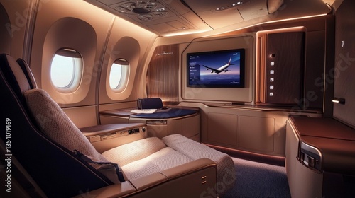 Indulge in soft ambient lighting that enhances the luxurious travel experience.