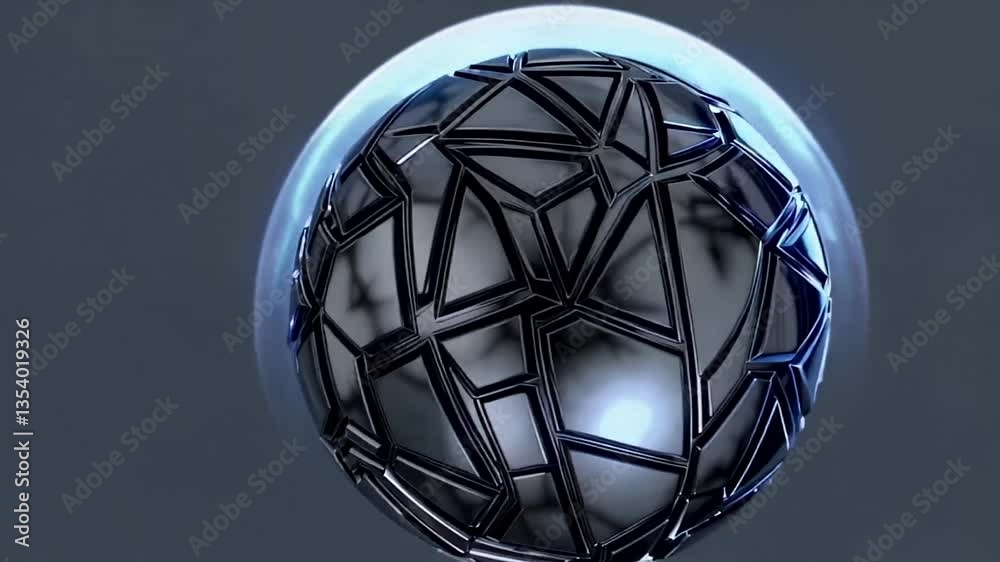 Futuristic abstract metallic sphere design with geometric patterns, technology innovation, modern art concept, ideal for digital projects