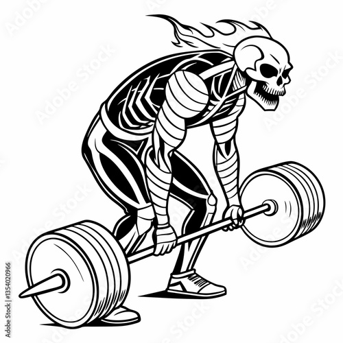 Illustration of a man lifting weights in the gym, showcasing strength and fitness with dumbbells and barbell equipment  Skull Vectors & Illustrations