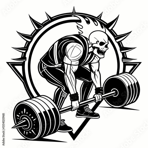Illustration of a man lifting weights in the gym, showcasing strength and fitness with dumbbells and barbell equipment  Skull Vectors & Illustrations