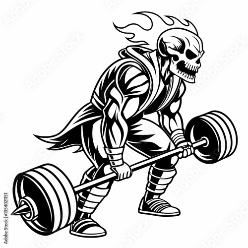 Illustration of a man lifting weights in the gym, showcasing strength and fitness with dumbbells and barbell equipment  Skull Vectors & Illustrations