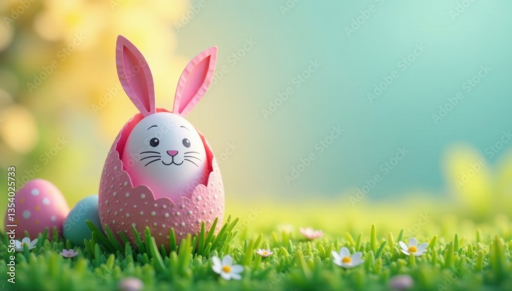 Fototapeta premium Easter egg with paper cut rabbit peeking out , fun, easter egg