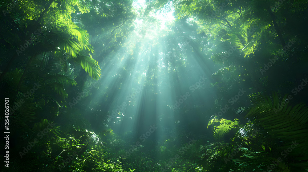 Sunlight Streams Through Lush Green Forest Canopy Sunlight Streams Through Lush Green Forest Canopy