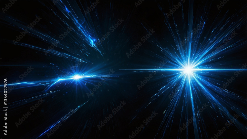Fototapeta premium Bright blue light bursts radiate from dark background, creating dynamic and energetic visual effect. beams of light appear to explode outward, evoking sense of movement and excitement
