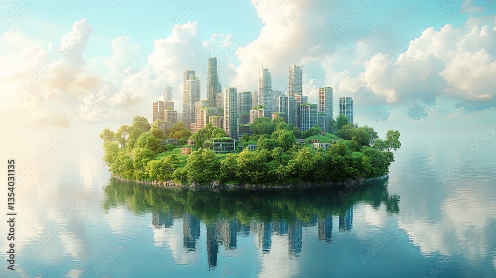 Fototapeta premium Futuristic Floating Island with Sustainable Architecture