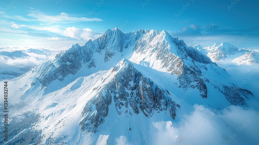 Fototapeta premium Majestic snow-capped mountains under a clear blue sky with clouds