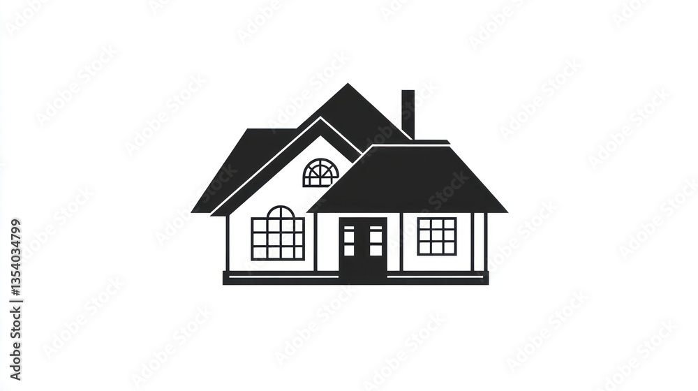 Simple black and white house silhouette, for architectural or real estate use Simple black and white house silhouette, for architectural or real estate use