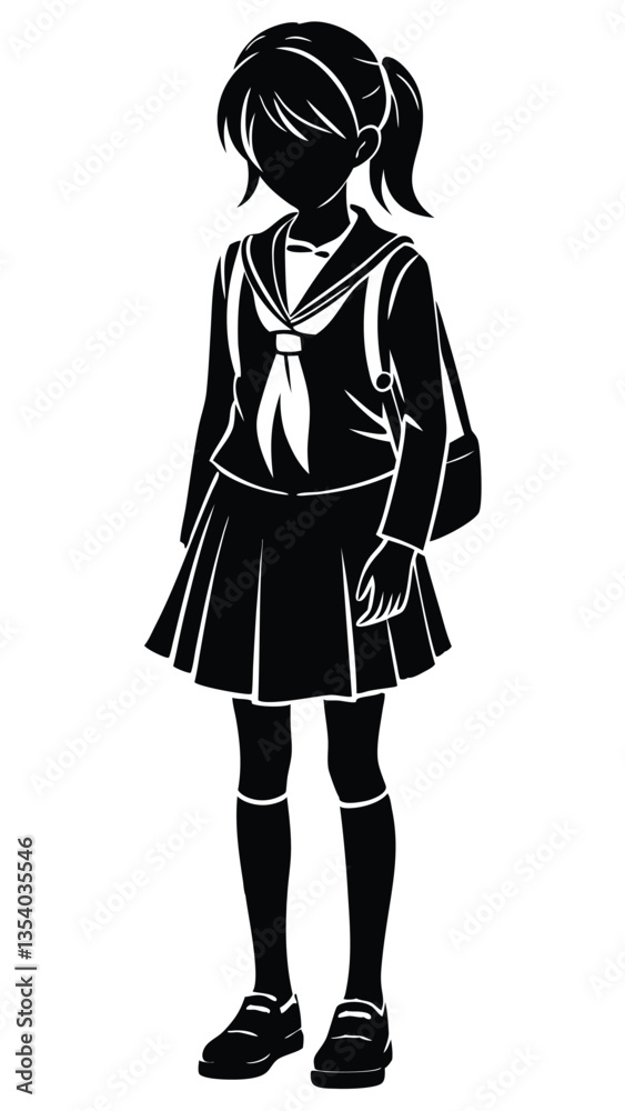 A school child going to school with school bag silhouette A school child going to school with school bag silhouette