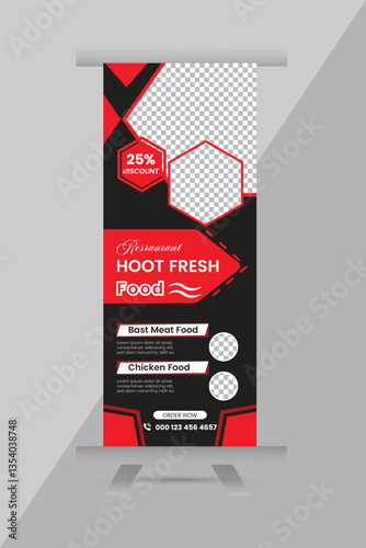 Business restaurant roll-up banner design and creative modern roll-up template design