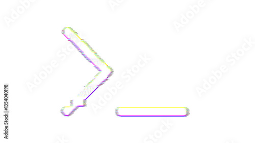 Icon terminal is distorted. Glitch. Noise, chromatic aberration, geometric distortion
