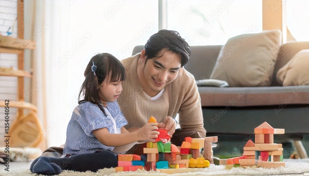 おもちゃで遊ぶ子供と父親