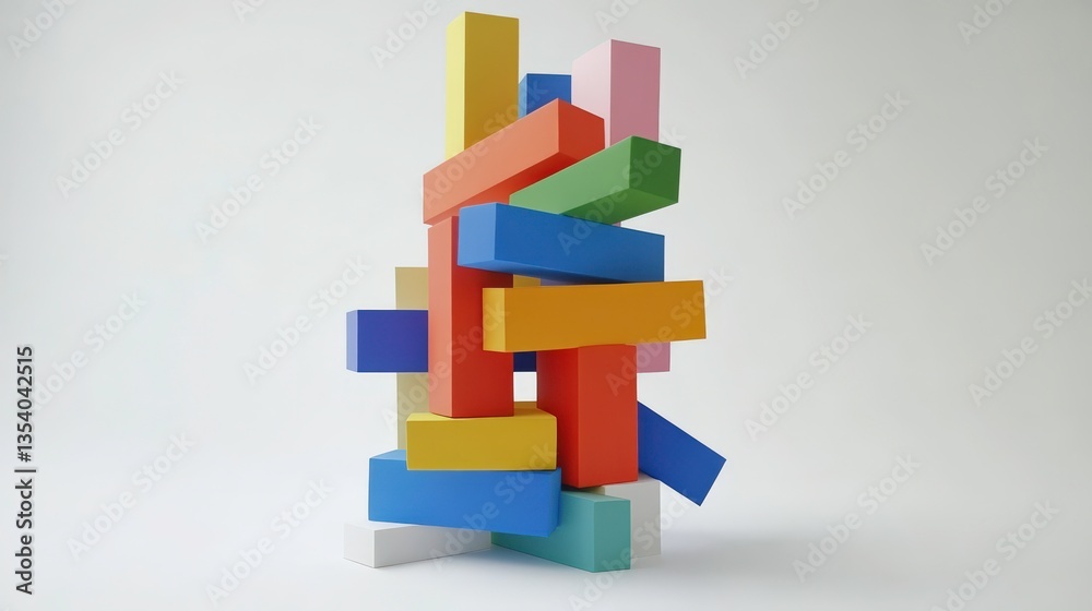 Vibrant Abstract Stacked Blocks on White Background Vibrant Abstract Stacked Blocks on White Background