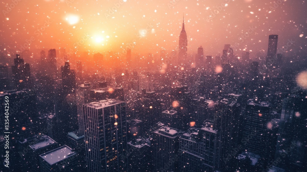 Fototapeta premium snowy sunset over manhattan skyline