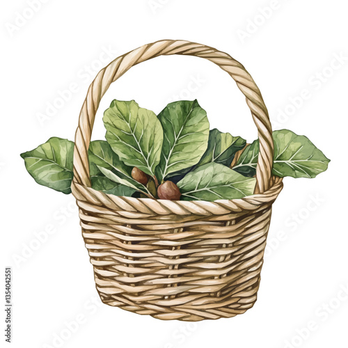 watercolor vector of Sycamore Fig Basket, isolated on a white background.
