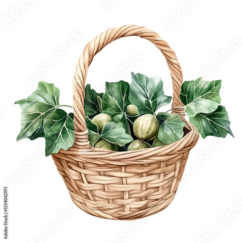 Sycamore Fig Basket, watercolor vector, isolated on a white background.