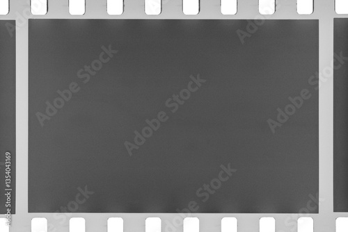 35mm black and white negative film strip with perforations and grains. Transparent PNG image.