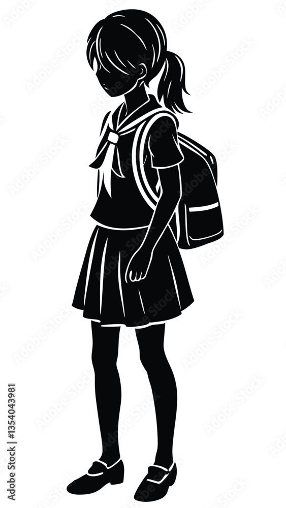 Schoolgirl Silhouette with Backpack Student Going to Class Schoolgirl Silhouette with Backpack Student Going to Class