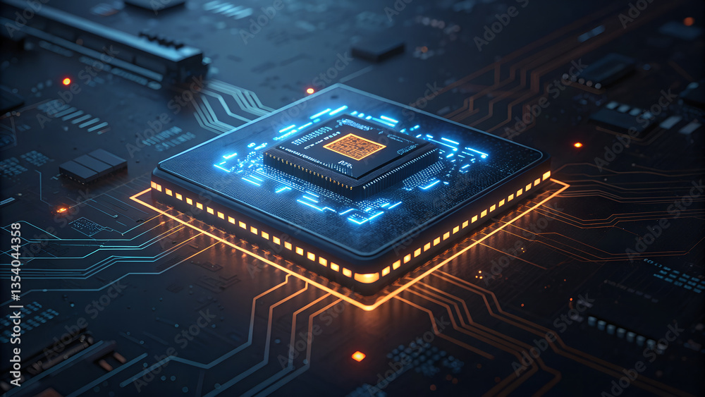 Fototapeta premium Secure Data Processing: A Gold Padlock on a Circuit Board