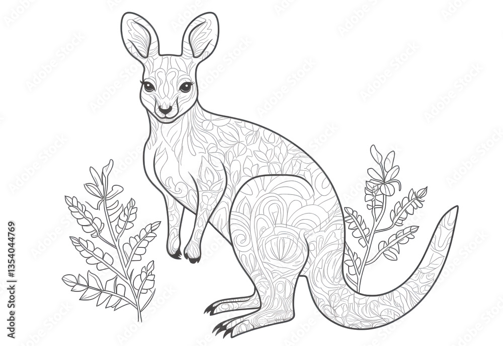 Obraz premium Coloring for children, coloring animals and birds, kangaroo.
