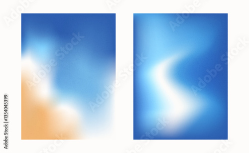Blur beach and sky gradient backgrounds. Grainy noise gradation blue and beige background. Abstract backdrop sea water and sand. Ocean exotic wave. Vector tropical summer calm cover illustration..