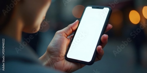 Female hand gently grasping a smartphone with an empty LCD screen , hand, display