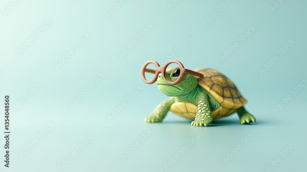 Cute cartoon turtle wearing oversized glasses on a soft blue background, playful concept for educational and children's themes in creative design Cute cartoon turtle wearing oversized glasses on a soft blue background, playful concept for educational and children's themes in creative design