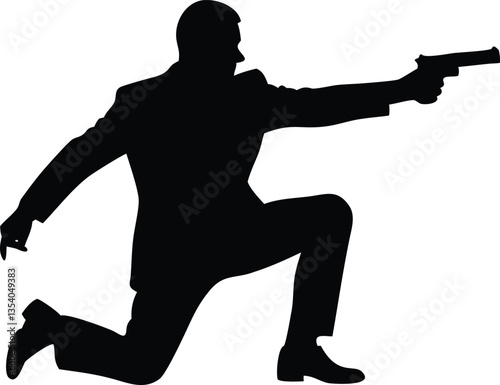 silhouette bodyguard or spy man with gun in hand