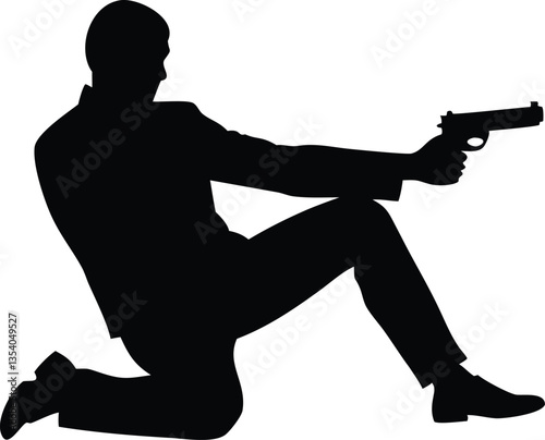 silhouette bodyguard or spy man with gun in hand