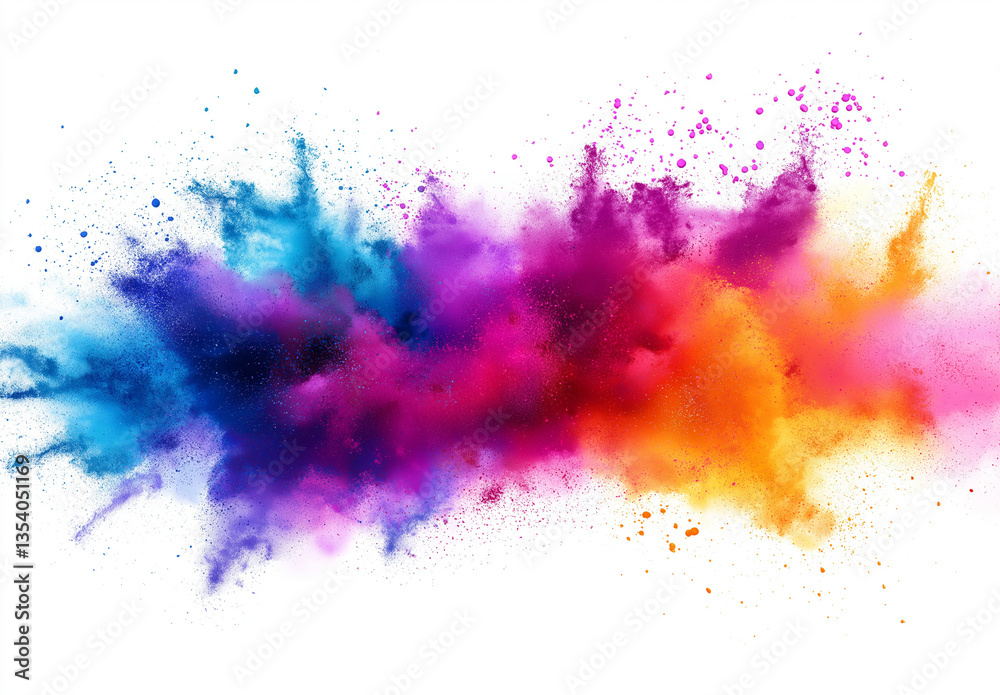 Fototapeta premium Colorful Powder Explosion Isolated on White Background in Digital Art Style