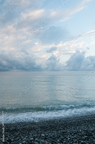 Picturesque skyline at sunrise over Black Sea coast near Dagomys resort, Sochi, Russia