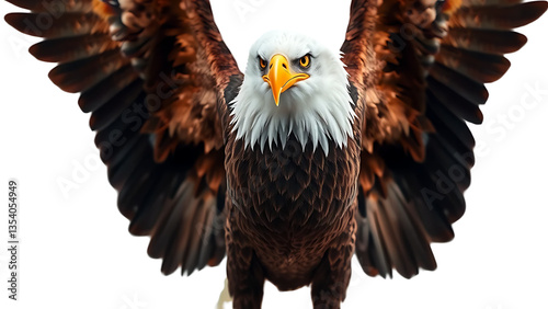 Powerful Bald Eagle with Spread Wings isolated on transparent background.