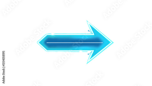 Blue Neon Arrow Graphic isolated on transparent background.