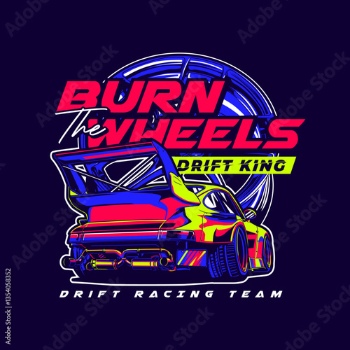 Vector burn the wheels with car illustration