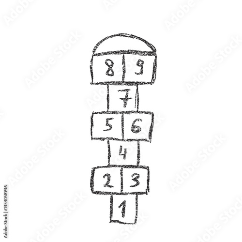 Hopscotch game isolated on white background. Children playground outdoor entertainment. Vector pencil drawn illustration.