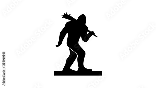 primitive man with club, black isolated silhouette