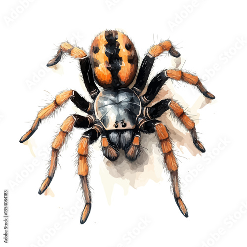watercolor vector of Tarantula, isolated on a white background.