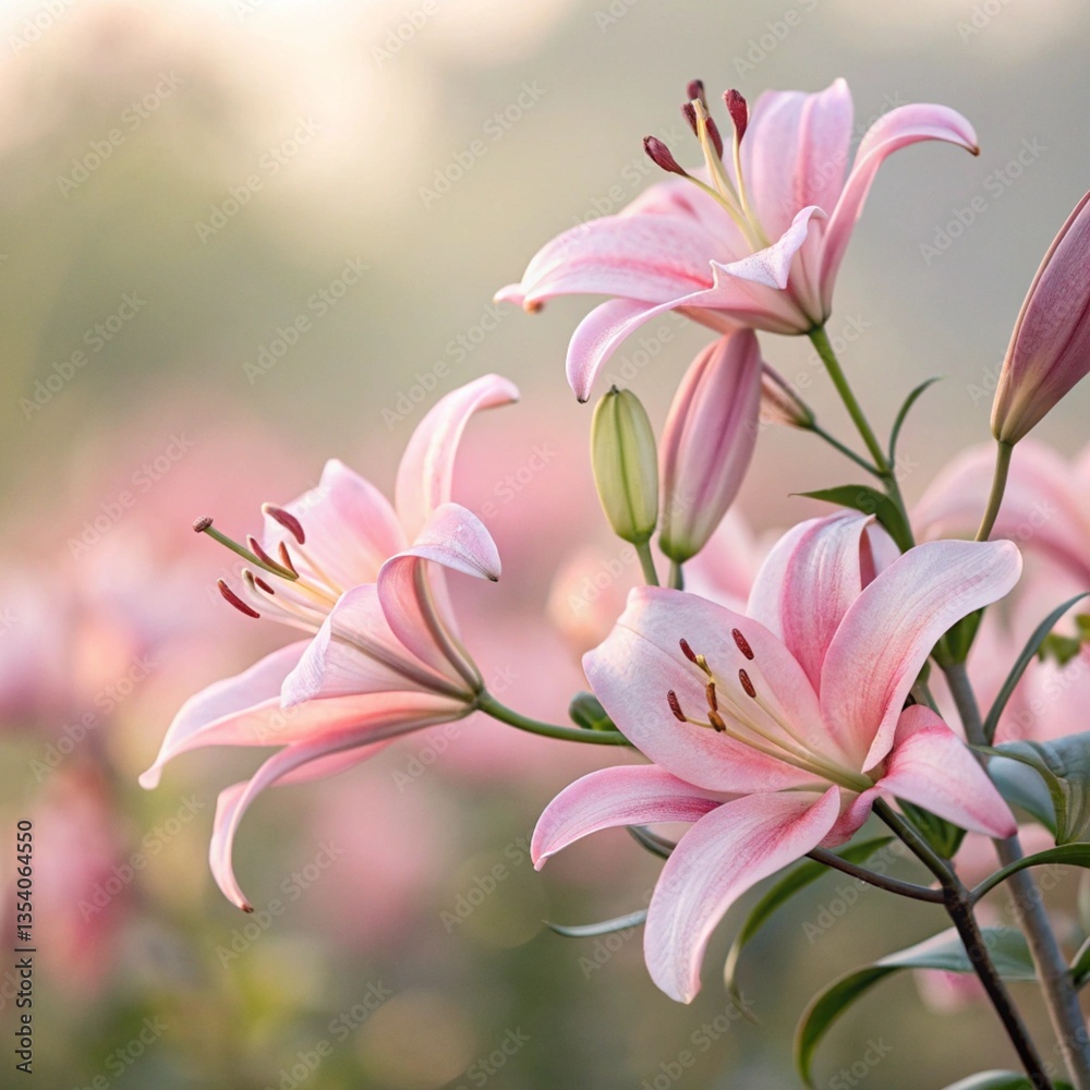 Fototapeta premium Elegant Pink Lilies in Full Bloom