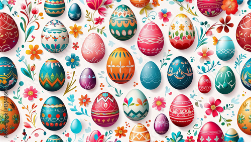 Pattern sfondo con uova di pasqua colorate e decorate