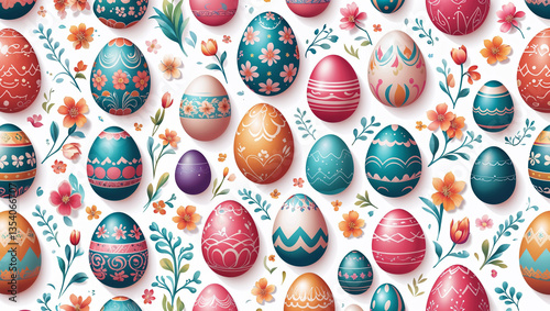 Pattern sfondo con uova di pasqua colorate e decorate
