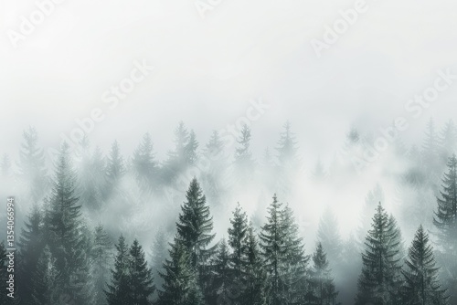 Pixel Perfect Picture of Misty Forest with Dense Fog on a White Background
