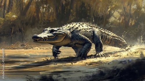 majestic alligator in swampy habitat