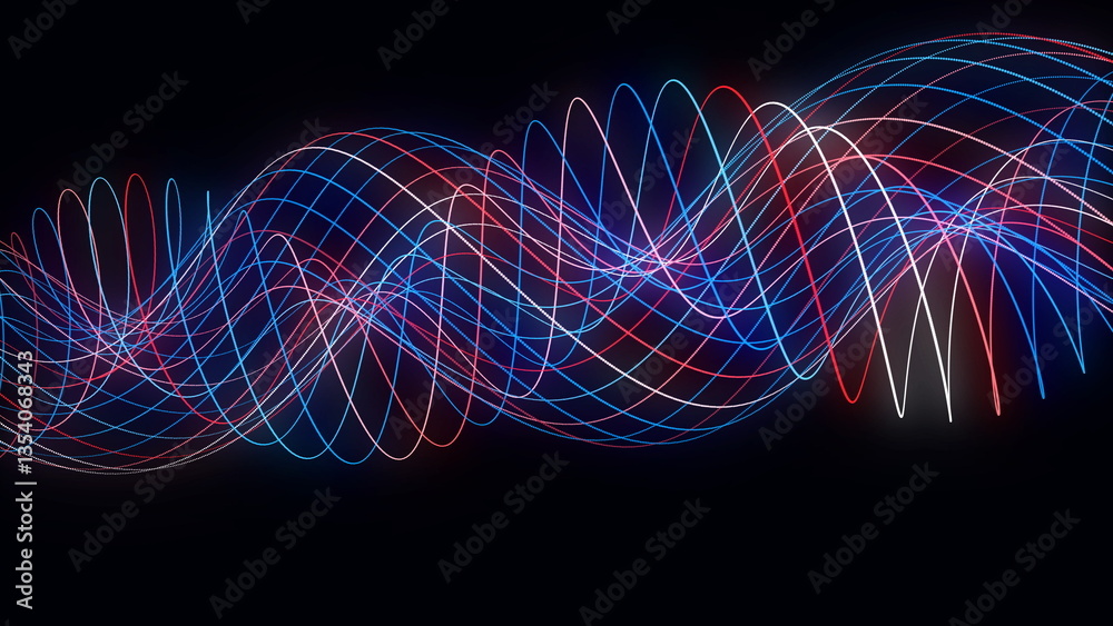 Fototapeta premium Abstract digital of spiral wave with dots. Futuristic flow DNA. Connection big data. Technology cyber security on future space background. Analysis network connection. 3D rendering.