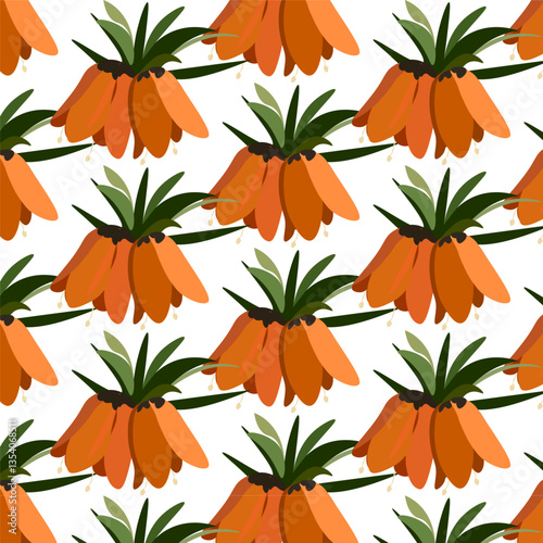 Seamless pattern orange spring flowers bells