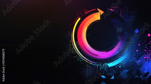 A vibrant circular arrow design in bold multicolor gradients, representing creativity and flow