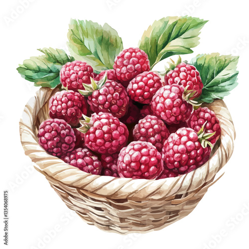 Tayberry Basket, watercolor illustration, isolated on a white background.
