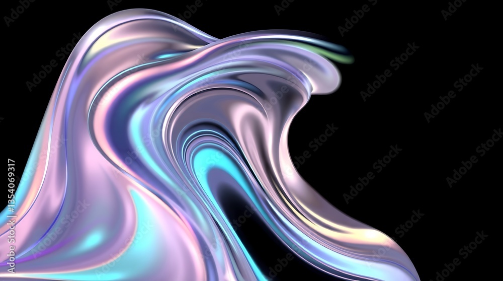Obraz premium Iridescent Liquid Abstract Art: 3D Render of Flowing, Shimmering Colors