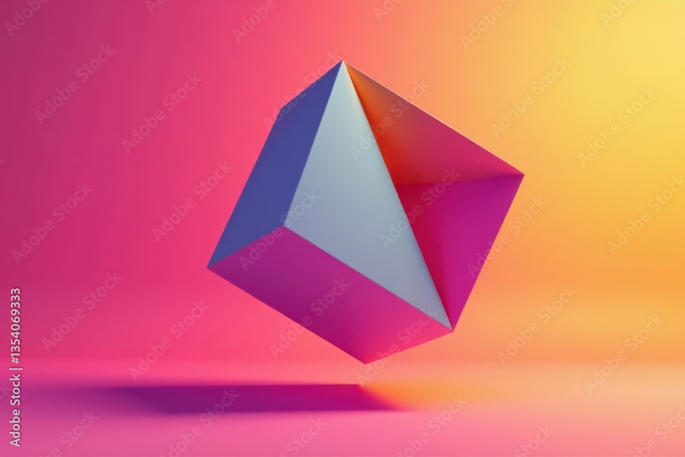 Modern geometric shape floats in space, square, abstract Modern geometric shape floats in space, square, abstract