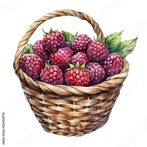 watercolor of Tayberry Basket, isolated on a white background.