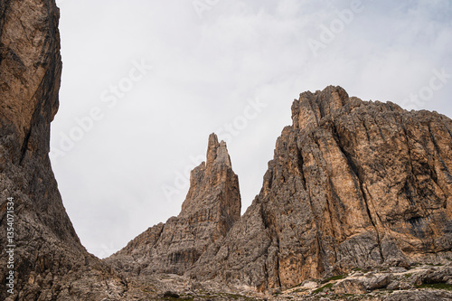nature sceneries on the trail inside the Catinaccio mointain range, Vico di Fassa, Val di Fassa, Dolomites, Italy photo