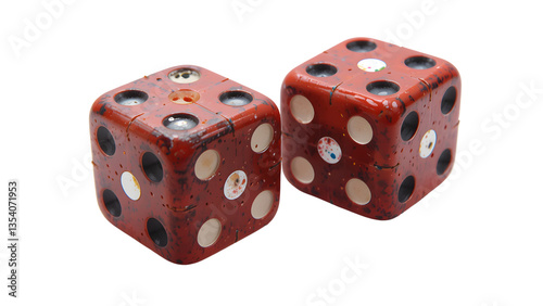 Red Dice with Unique Dots isolated on transparent background.
